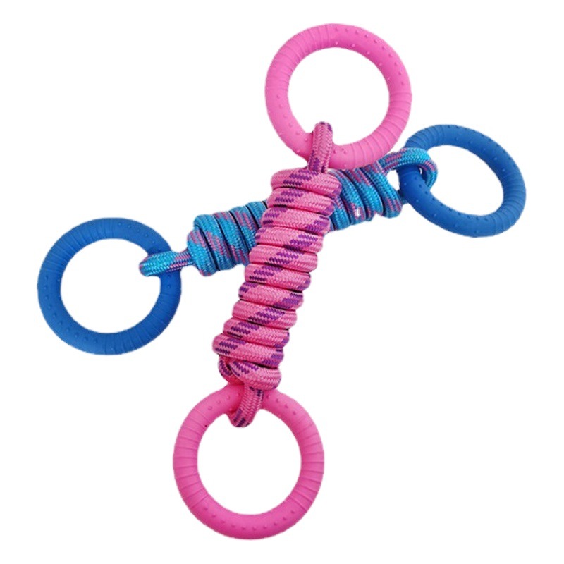 Transfronterizo nuevo perro de juguete cuerda de nylon molar diente limpieza TPR Círculo de entrenamiento resistente a la mordedura de juguetes para mascotas suministros fabricante