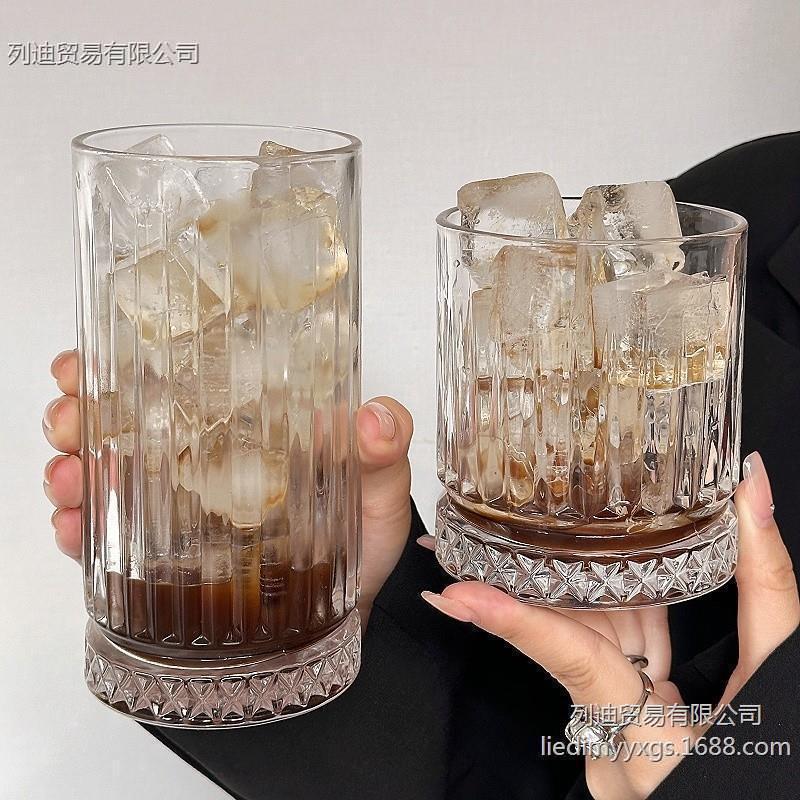 Ins Style Cafe American Style Latte Ice Coffee Cup Cold Extract Mocha Classical Retro Household Striped Glass Cup Ins Style Cafe American Style Latte Ice Coffee Cup Cold Extract Mocha Classical Retro Household Striped Glass Cup