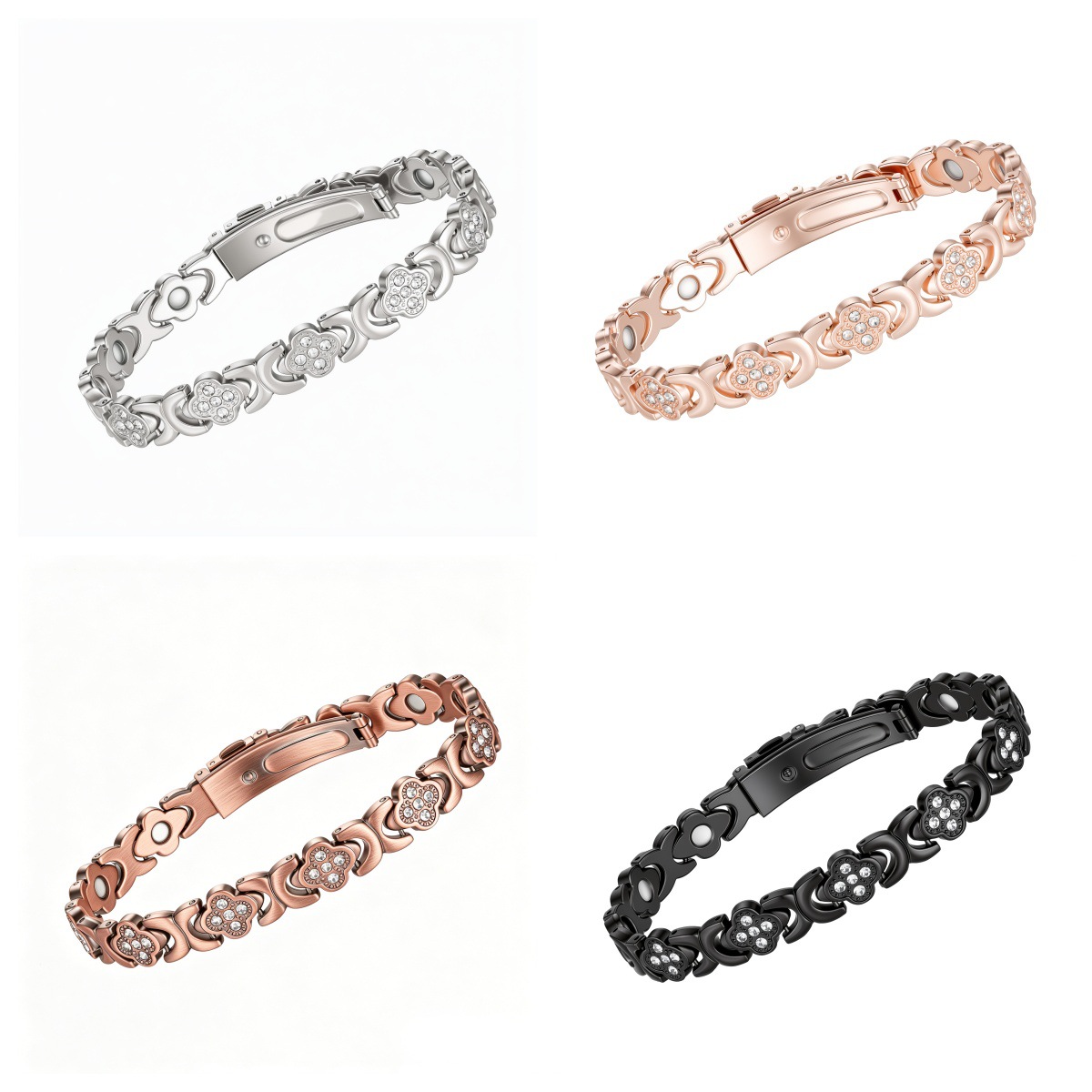 New cross-border fashion four-leaf clover bracelet with red copper strap buckle, rose gold bracelet, lucky clover bracelet, magnetic jewelry