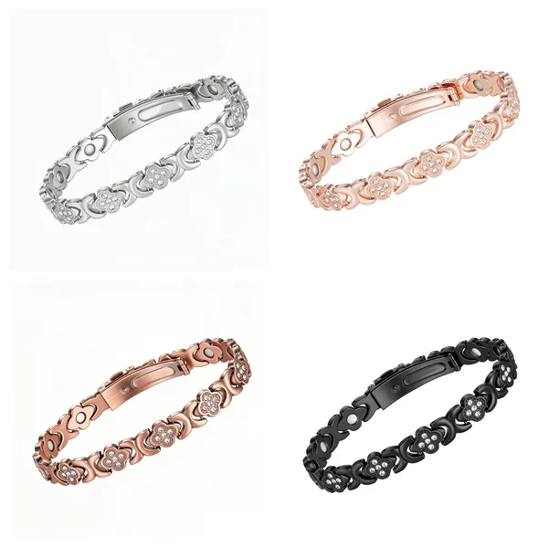 New cross-border fashion four-leaf clover bracelet with red copper strap buckle, rose gold bracelet, lucky clover bracelet, magnetic jewelry
