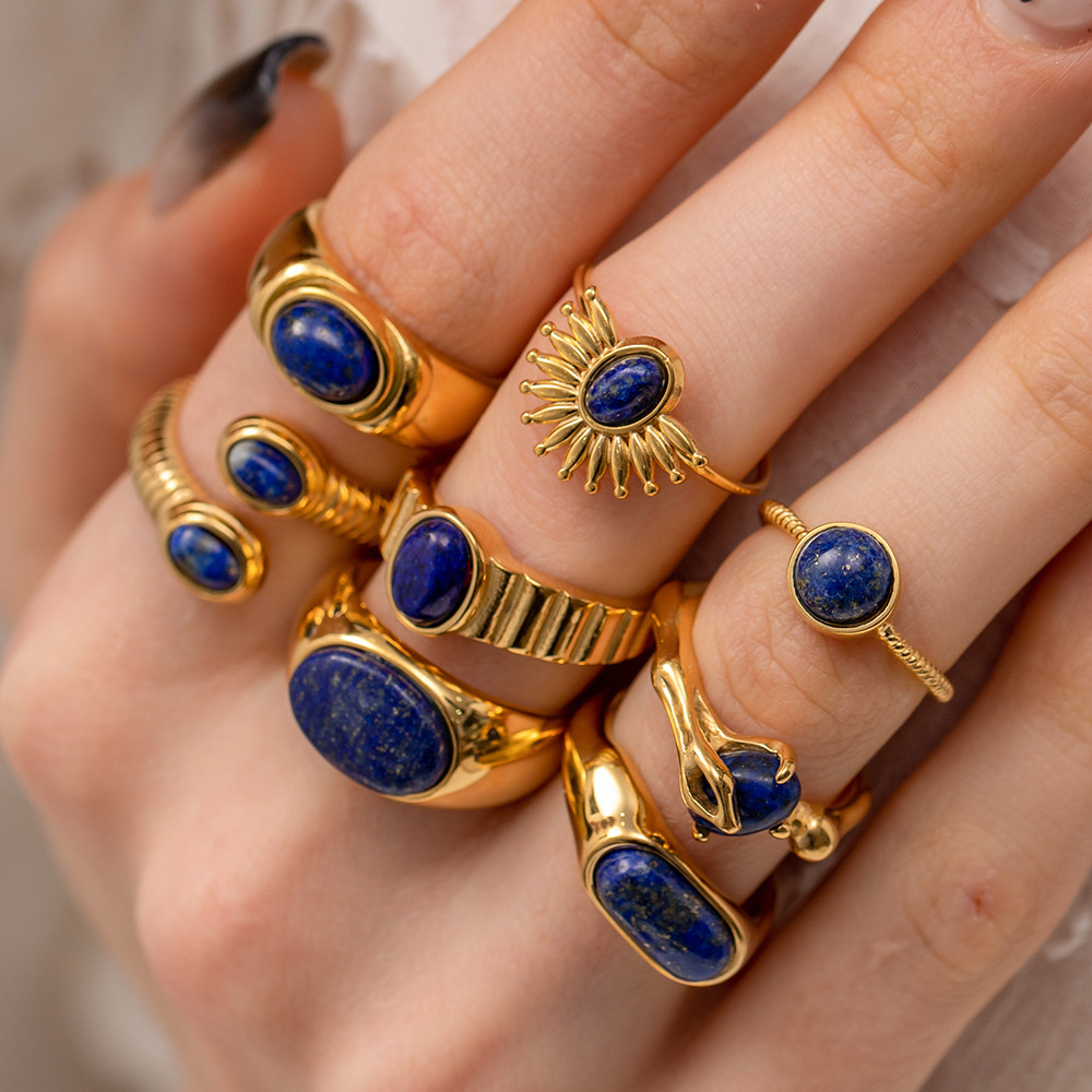 Anillos Vintage Europeos y Americanos Jieding para Mujer, Joyería de Acero de Titanio de Alta Gama, Anillos de Lapislázuli de Nicho al por Mayor