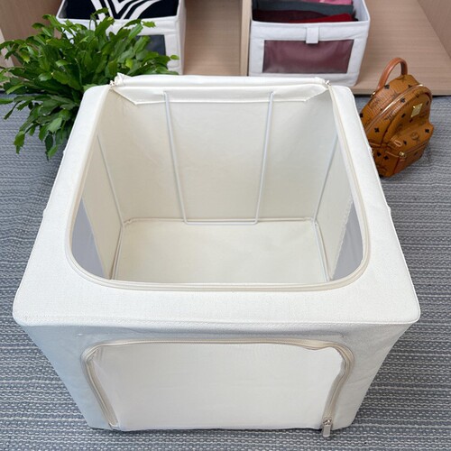 Transparent large window organizer storage box polyester cotton thick spray plastic steel frame three window cotton and linen box wholesale