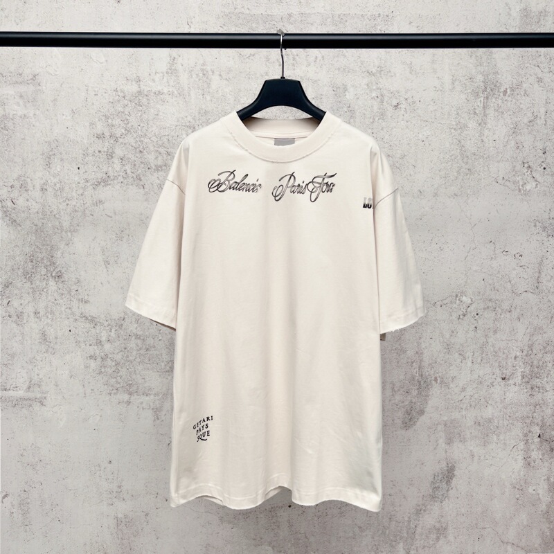 B Brand High-End Version Paris 2026 New Art Work Print Vintage Distressed Loose Short-Sleeve T-Shirt