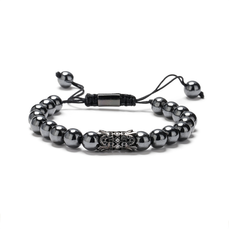 Europeo y americano transfronterizo natural Tigre ojo ágata piedra tejida pulsera de los hombres tejido ajustable imán negro pulsera de cuentas