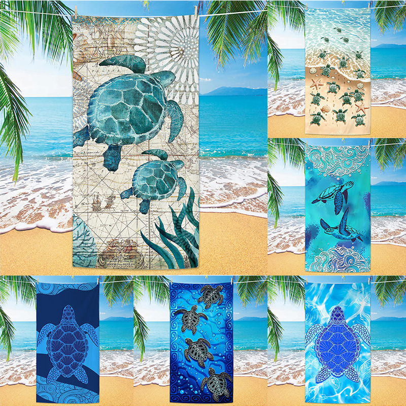 Foreign Trade Hot-Selling Microfiber Turtle Beach Towel Digitally Printed Beach Bath Towel Double-Sided Velvet Absorbent Quick-Drying Bath Towel