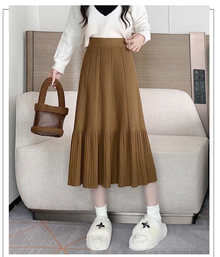 Pleated Knitted Skirt Women'S Autumn And Winter New Fashion High Waist Korean Version Casual And Thin Big Swing Skirt A-Shaped Skirt Umbrella Skirt 46 Undefined