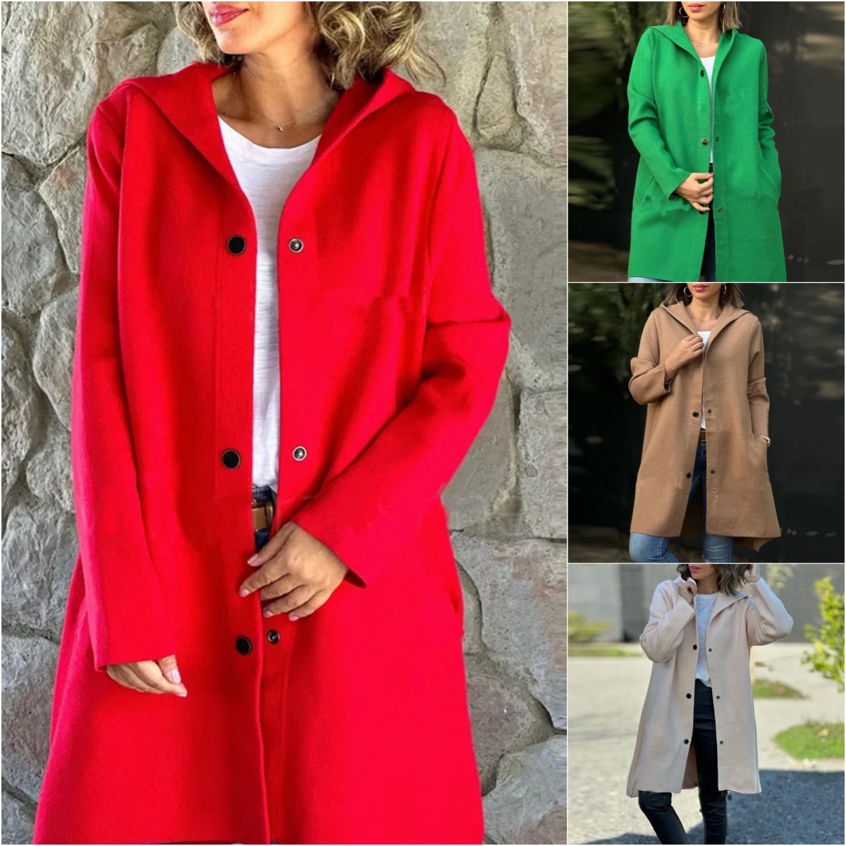 Europe and the United States cross-border autumn/winter 2024 new AliExpress fashion new hooded long sleeve solid color wool coat wholesale