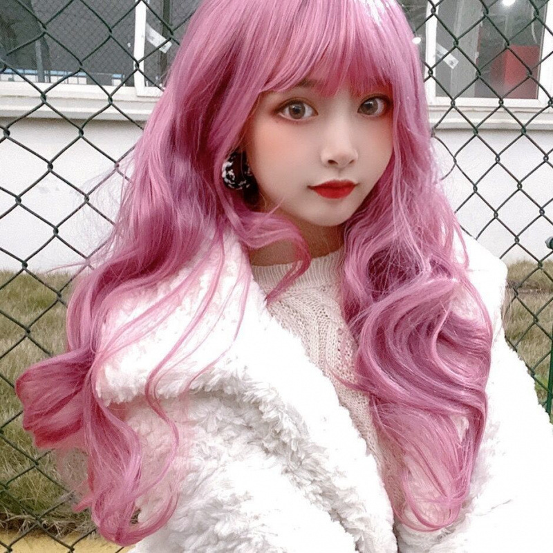 男性と女性のためのウィッグロングカーリーヘアウェーブエア前髪ロリータロリータソフトガールCOSシルバーグレー全頭カバー|undefined