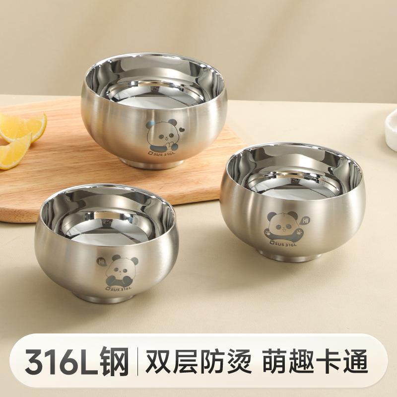 316L Stainless Steel Kidsren's Bowl, Insulated Eating Bowl, Baby Student Tableware, Double-Layer Anti-Fall and Anti-Scalding Food Bowl