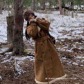 2025冬季新款防风保暖加厚加绒仿羊羔毛皮毛一体长款时尚大衣外套