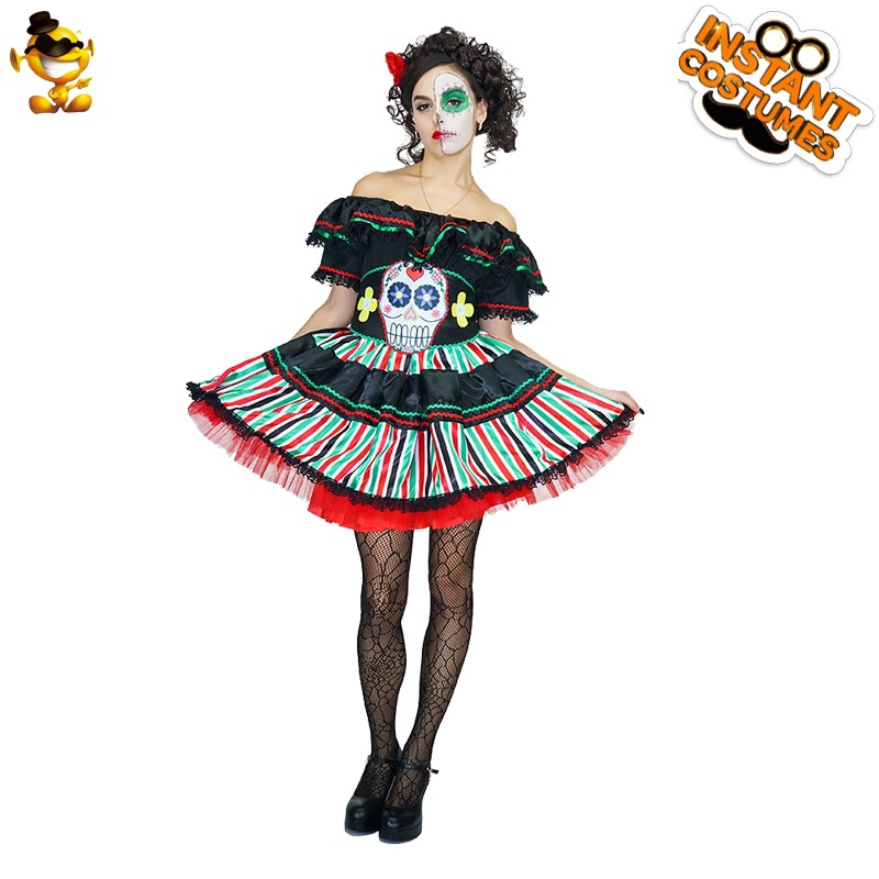 Halloween de las mujeres adultas Día de los muertos vestido de novia fantasma Festival femenino fantasma hueso etapa rendimiento ropa de fiesta distribución al por mayor