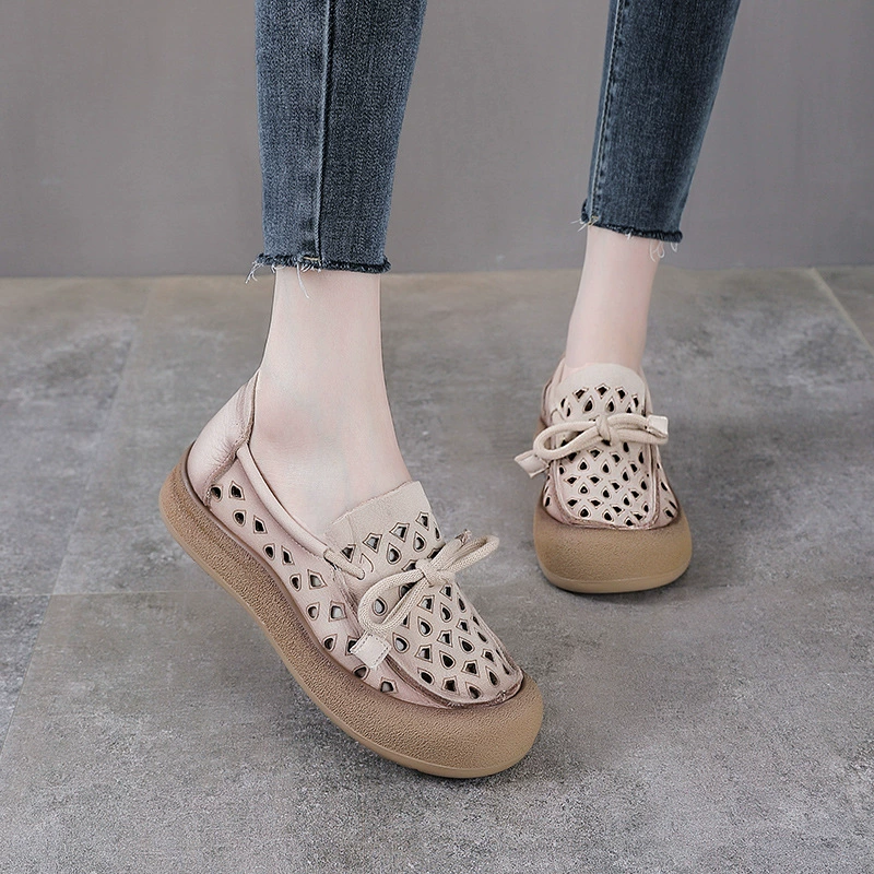 Женские сабо первого слоя из воловьей кожи в стиле ретро, ​​летние лоферы из натуральной кожи нового стиля, цветные полированные повседневные туфли, сандалии без шнуровки