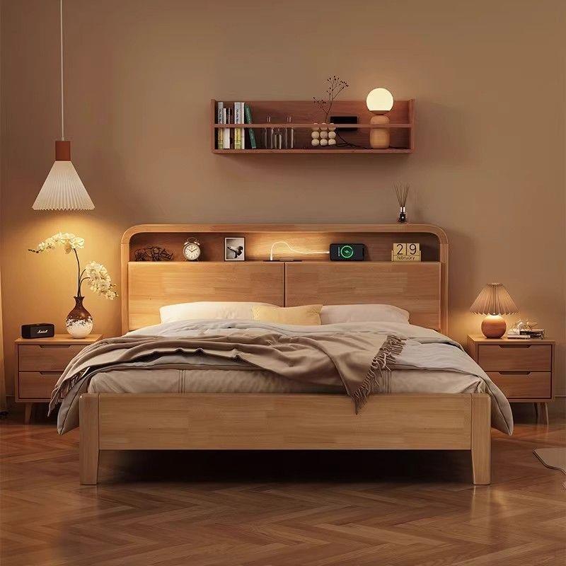 Cama de madera sólida nórdica moderna simple cama principal doble cama de aire tronco caja de almacenamiento gran tablero económico image 4