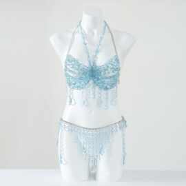 亚马逊欧美vest手工时尚beaded Bra女士上衣小背心身体链胸链套装