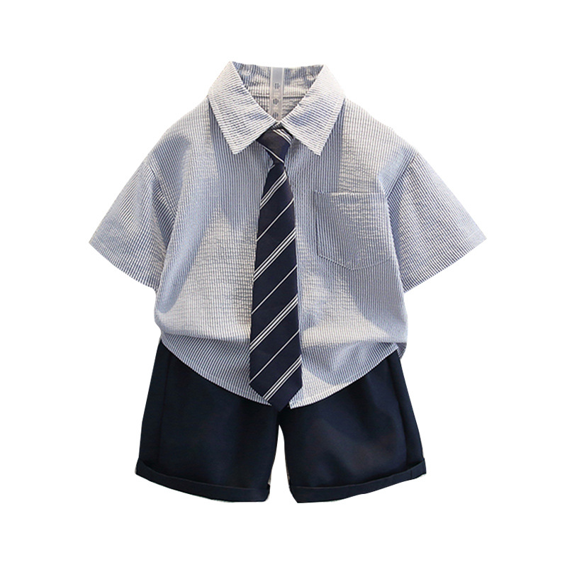 7945 vestido de corbata universitaria infantil 2024 verano nuevo estilo traje para niños y niñas tesoro para hombres camisa del día del niño traje de rendimiento