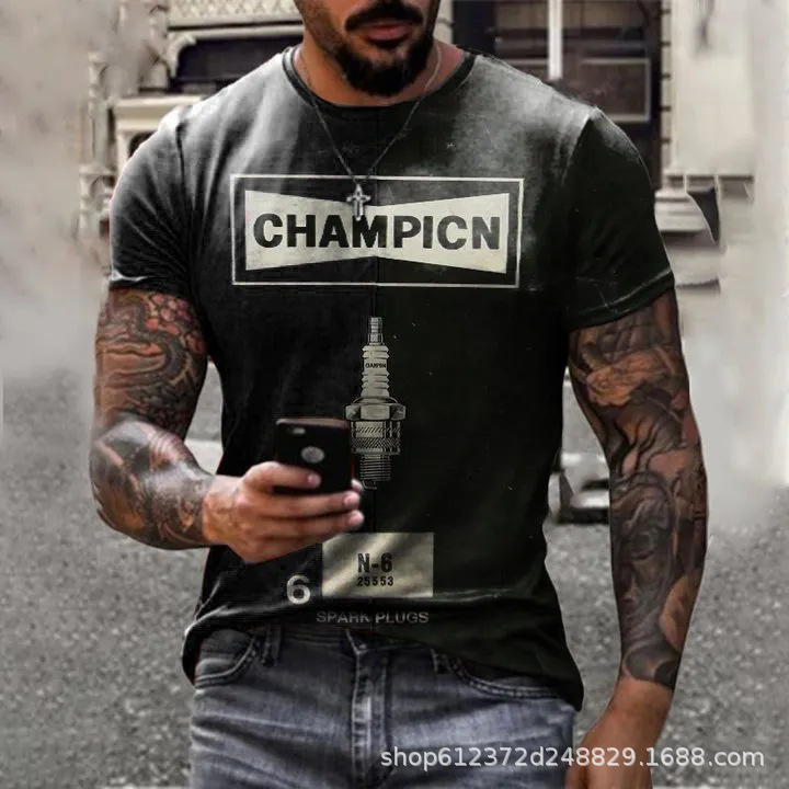 Cross-border Amazon hombres camisa de cuello redondo retro manga corta estilo europeo y americano impreso N ° 66 carretera carta camiseta