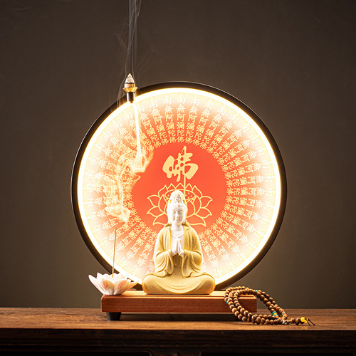 Ceramic South China Sea Guanyin Bodhisattva Buddha statue living room home sitting lotus worship ornaments lamp circle folding ten Guanyin Bodhisattva statue