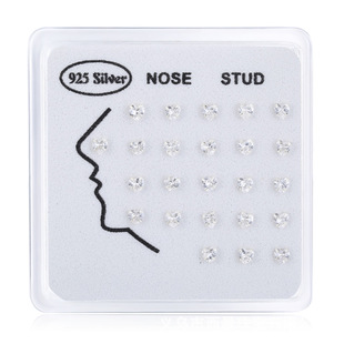 European and American Popular Sterling Silver Nose Studs 24 Boxes 3mm Zircon Body Piercing Jewelry Nose Ornaments Wholesale Cross-Border Supply