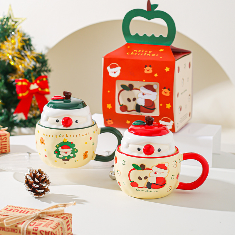 Regalos de Navidad tazas de cerámica con tapa de taza de marca creativa para chicas lindas tazas de agua caseras de oficina