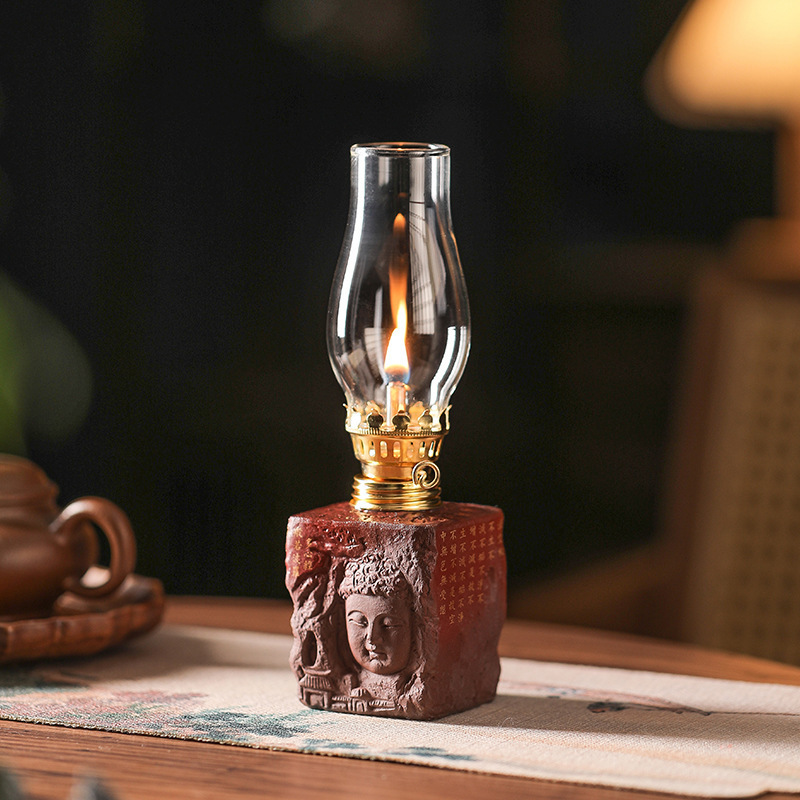 Dunhuang Buddha's Heart Sutra Kerosene Lamp Handmade Household Atmosphere Lamp Ceramic Butter Lamp Buddha-offering Lamp Silent Wind Small Ornaments