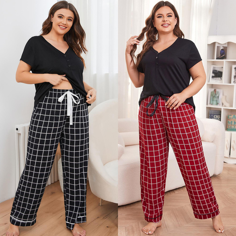2025 Amazon Export Large Size Pajamas for Women Spring and Summer Fat Short-Sleeved Pants Large Size Home Clothes for Women European and American Independent Station 2025 Amazon Export Large Size Pajamas for Women Spring and Summer Fat Short-Sleeved Pants Large Size Home Clothes for Women European and American Independent Station