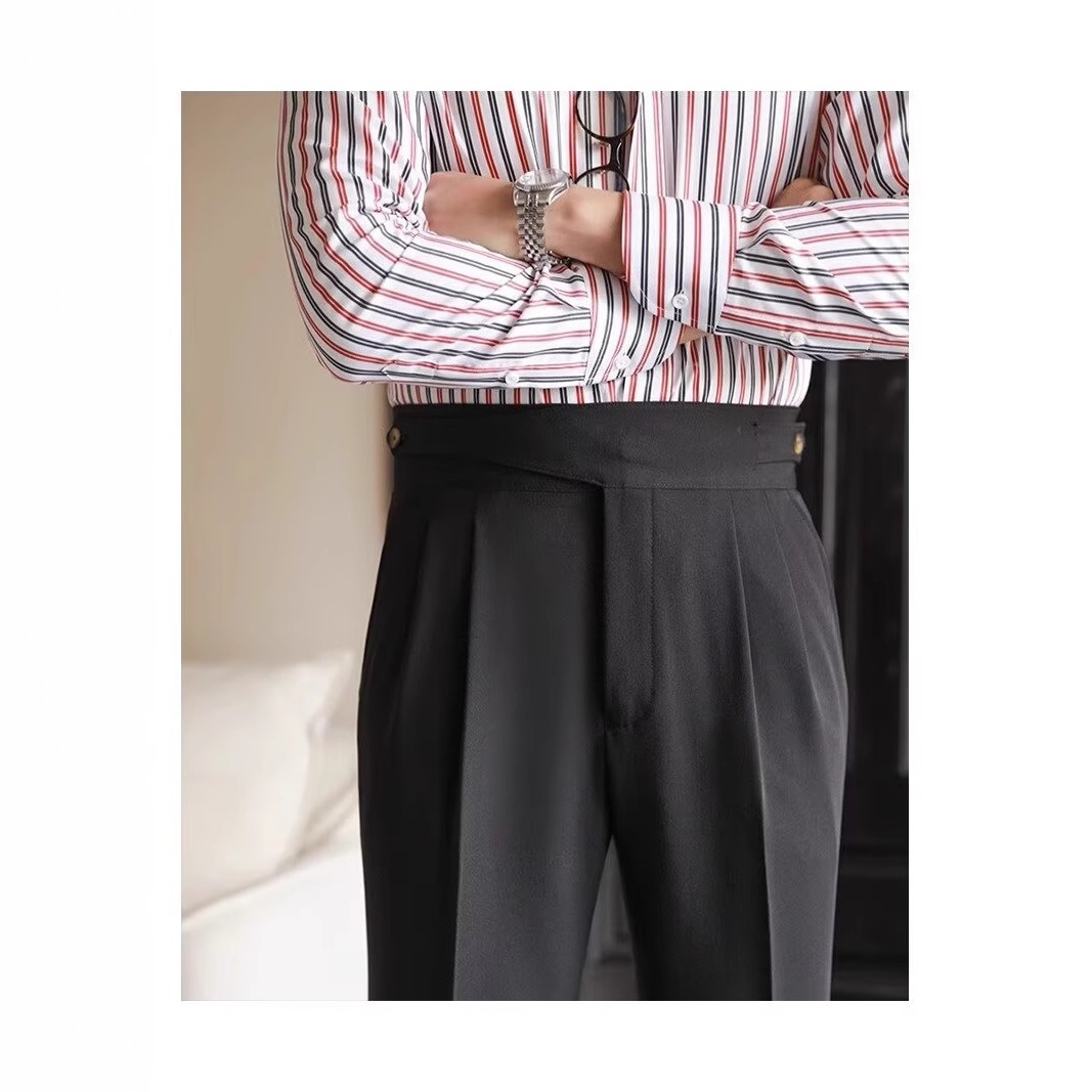 Kouerg High Waist Pants Men's Autumn Business Retro Straight Pants Napoli Non-ironing Pants