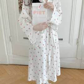 2026夏季新款韩系甜美可爱樱桃纯棉纱布睡袍浴袍睡裙睡衣家居服女