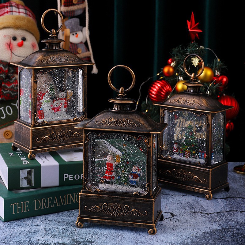 Decoraciones navideñas, linternas navideñas, luces de Santa Claus, luces de agua, bandas luminosas de música retro, adornos luminosos de escritorio