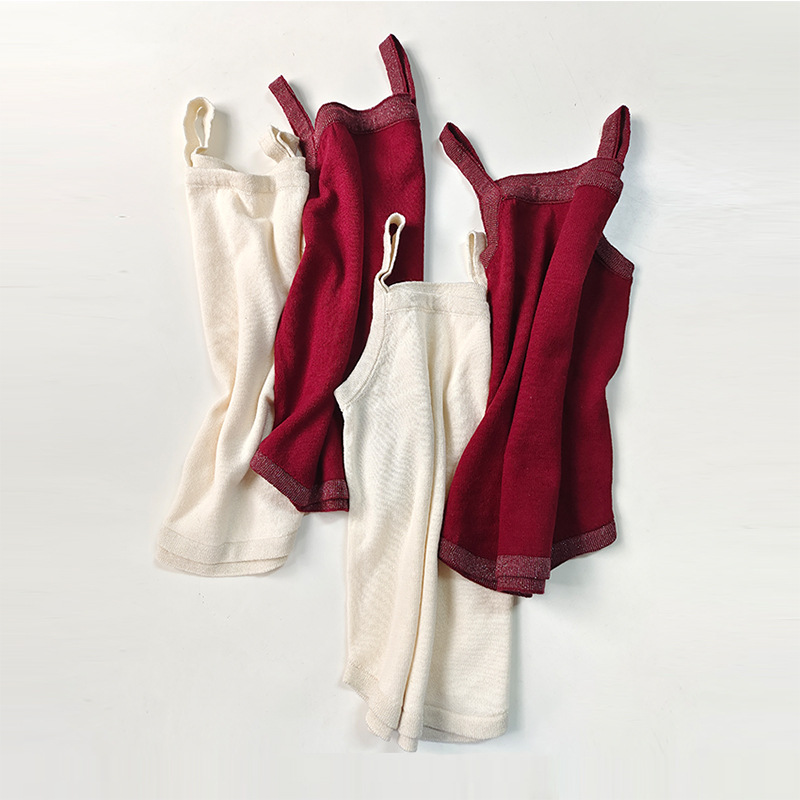 2023 New Product Combed Cotton Imported Gold Thread Edge Baby Knit Tank Top for Girls in Wine Red Summer Thin Backless Top