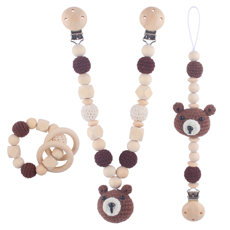 Nuevo bebé suministros de dibujos animados animal jirafa ovejas calmante bebé chupete cadena coche colgando traje de tres piezas