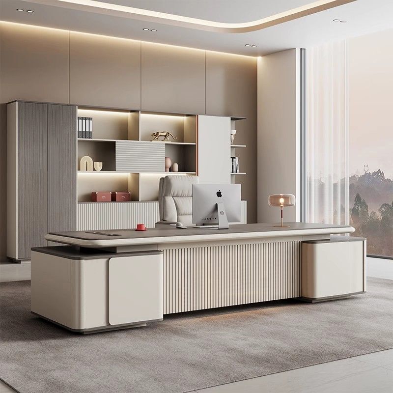 Boss Office Desk and Chair Combination Painted Desktop Light Luxury High-End Simple Modern President Chairman Leadership Desk