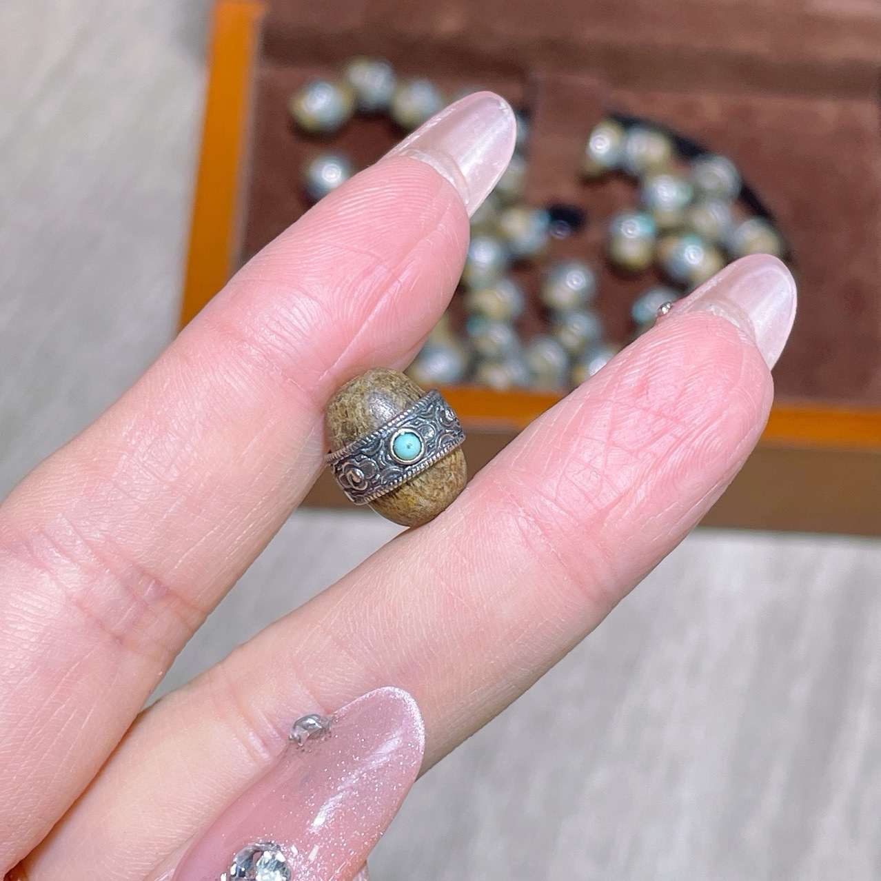 Old Silver Turquoise Agarwood Pure Copper Gold-Plated Fortune Beads DIY Accessories Spacer Beads Braided Rope Pendant Creative Accessories