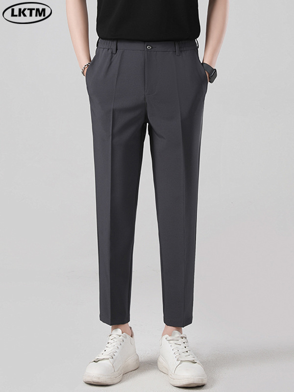 Ropa para Hombre LKTM # Pantalones de vestir finos de seda helada para hombre, pantalones casuales de pierna recta de alta gama, ajustados y de nueve puntos image 2