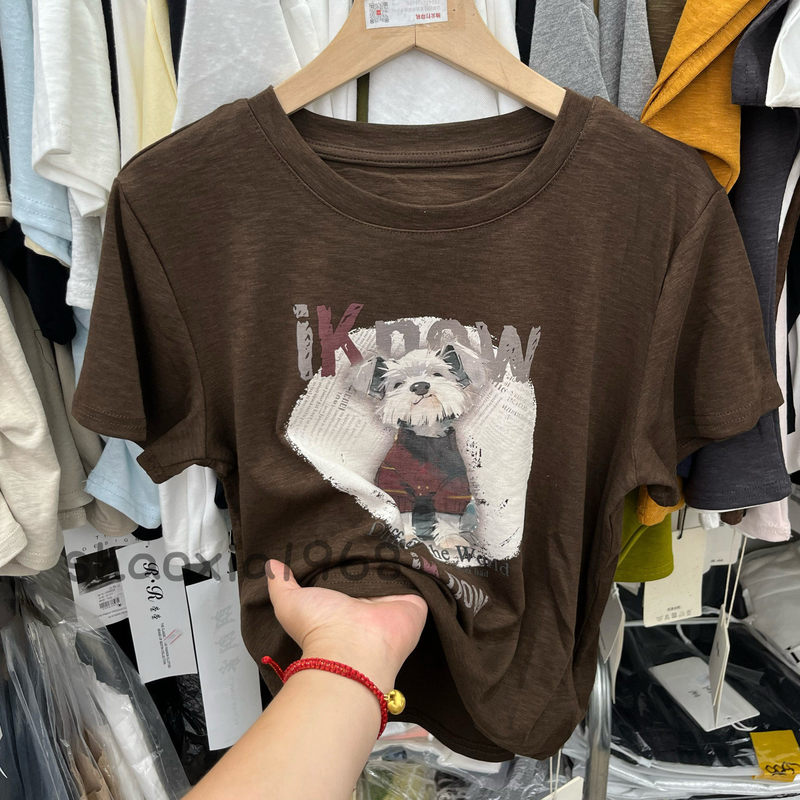 New Summer Cotton Short-Sleeve T-Shirt for Women, Trendy and Cute with Dog Print, Age-Reducing and Slimming Short Top New Summer Cotton Short-Sleeve T-Shirt for Women, Trendy and Cute with Dog Print, Age-Reducing and Slimming Short Top