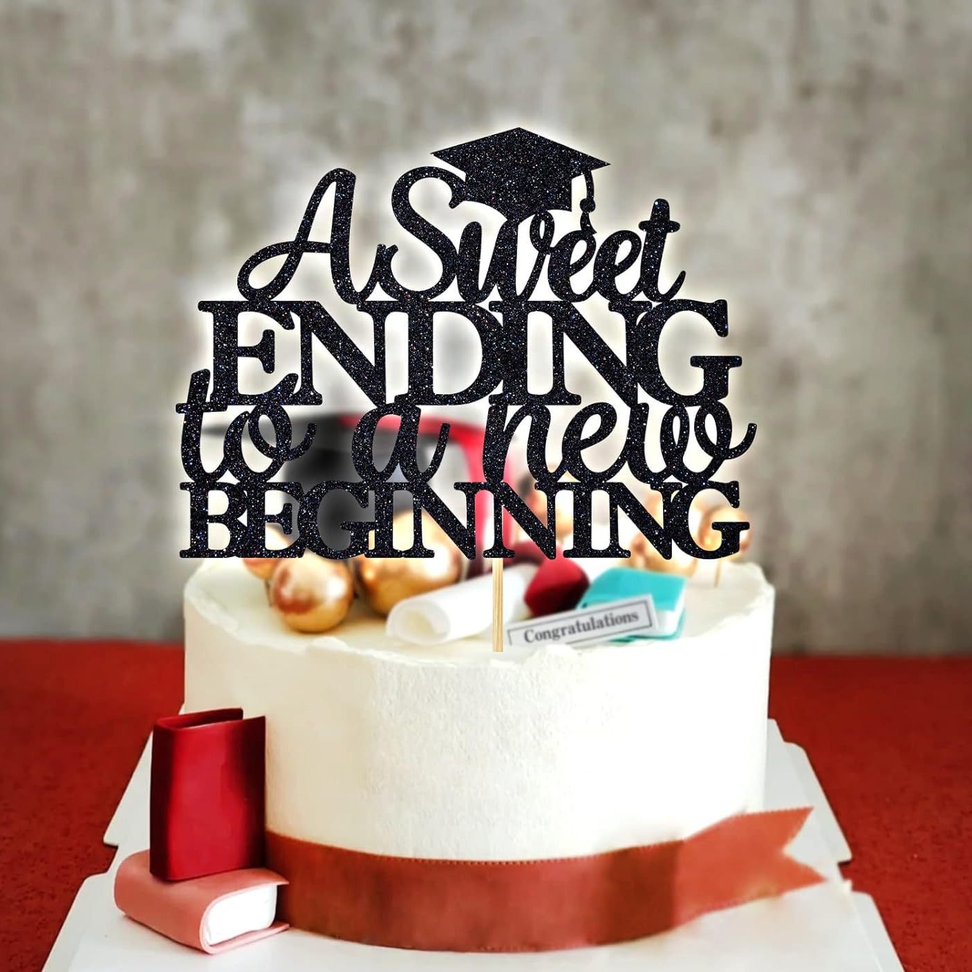 Pastel de inserción de la tarjeta de decoración superior 2024 College High School graduación decoración del partido suministros negro flash creativo transfronterizo