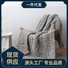 ✅批发ins手工粗毛线编织毯成品雪尼尔手编针织毯摄影毯子沙发