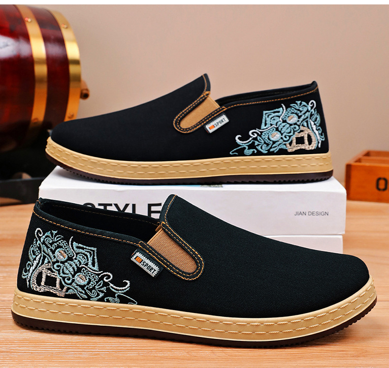 Pánské boty nové čínské vyšívané plátěné boty v etnickém stylu s mělkými ústy, jednoduché boty s jedním pedálem, běžné boty staré pekingské látkové boty_voghion.com