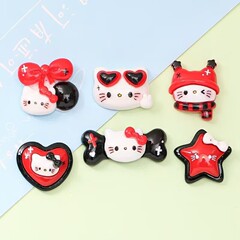 漫画黒と赤の猫樹脂アクセサリー DIY クリーム接着剤ヘアピン携帯電話ケース電気自動車水カップ靴バックル装飾