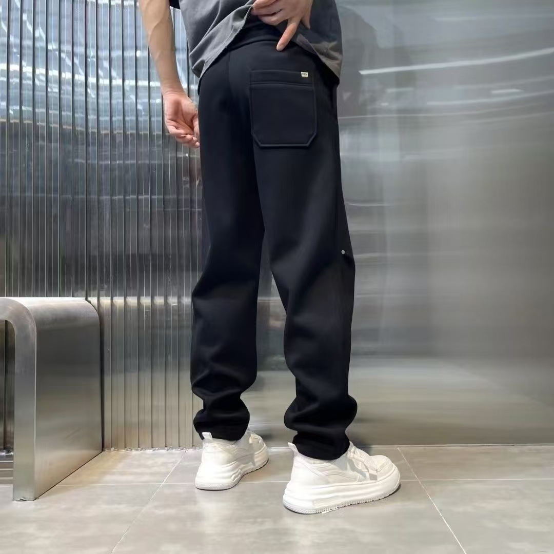 Men's Autumn/Winter Fleece Lined Loose Sweatpants Wide Leg Casual Long Pants Trendy Brand Letter Print mid Waist Sports Sweatpants_voghion.com