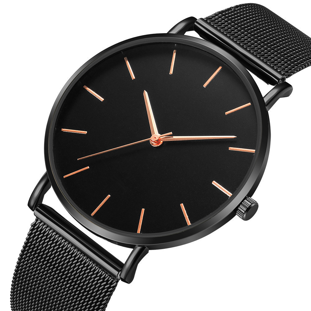 Enkel quartz klocka för män med mesh armband stilren design_voghion.com