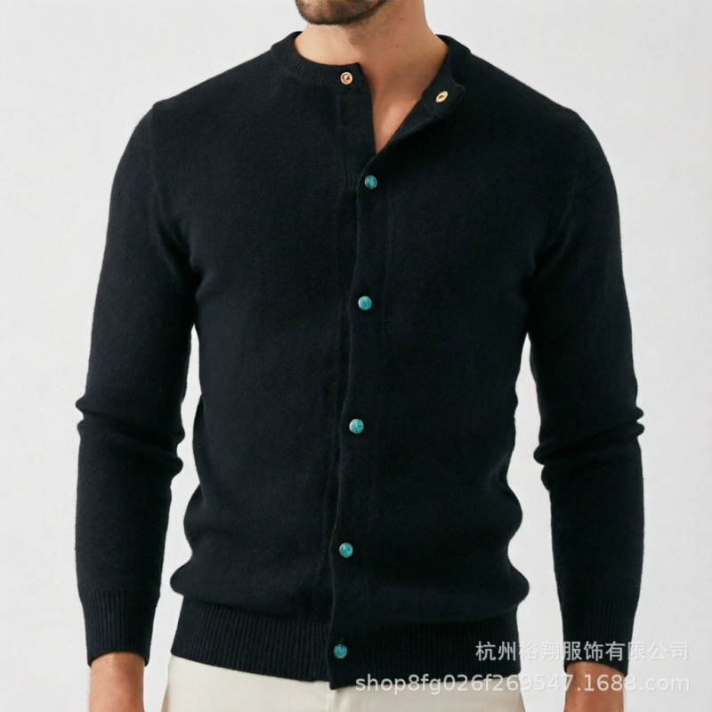 American casual trendy turquoise buttoned round-neck sweater jacket for men and women, loose-fitting couple's knit cardigan for autumn and winter