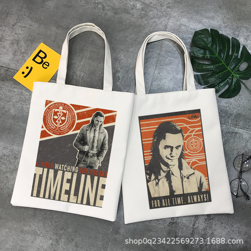 跨境外贸Vintage Loki印花帆布包原宿单肩包学生时尚手提袋现货