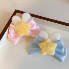 可爱小兔子发夹Lolita头饰呲甜水色蝴蝶结毛绒兔耳朵发卡甜美发夹
