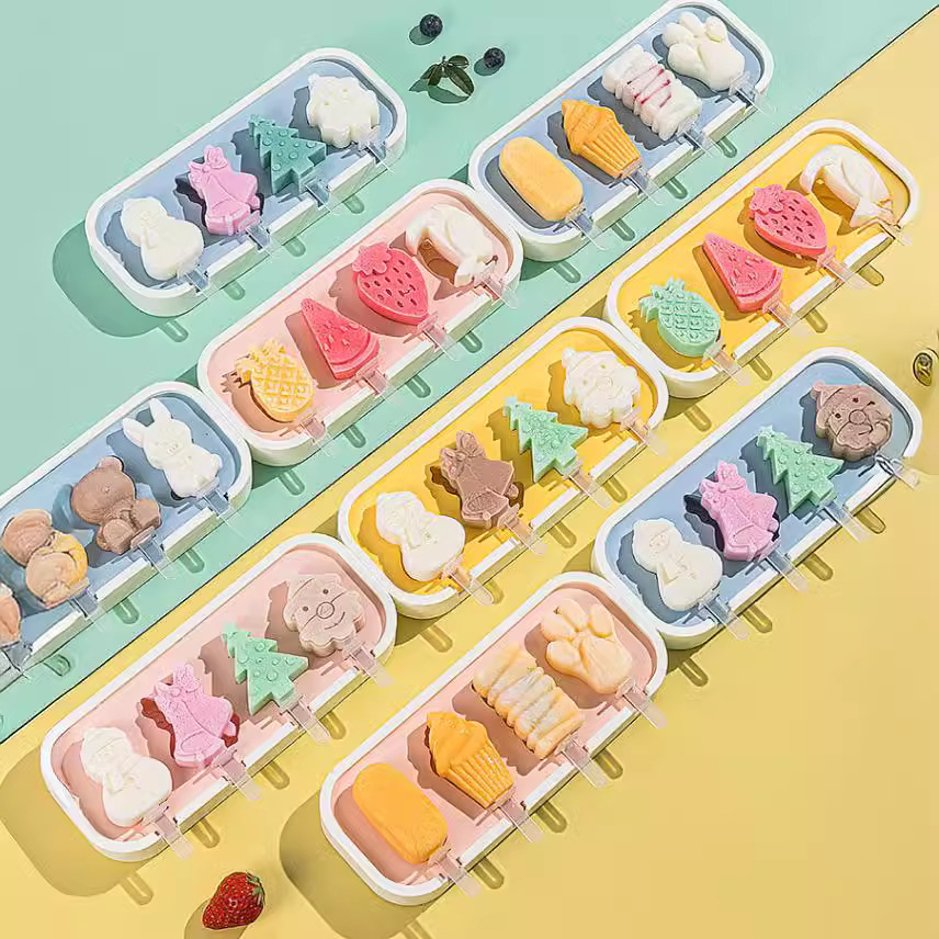 Cartoon Ice cream mould Food grade silica gel Popsicles Popsicle ice cream mould With cover DIY Stick box ice mold