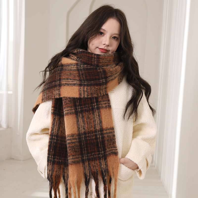 Maillard brun kashmir dam vinter high-end tofs mohair förtjockad halsduk för studenters nya stil_voghion.com
