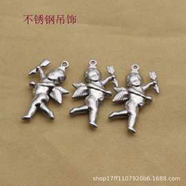 316不锈钢天使空心吊坠丘比特之箭DIY饰品配件手链项链配件批发