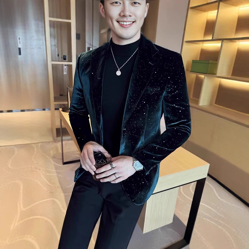 Corduroy foreign trade men's Korean slim fit suit sequins fashion suit jacket stage host suit jacket men