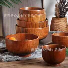 跨境日式木碗中式整木碗米饭碗实木汤碗面碗家用餐具环保健康儿童