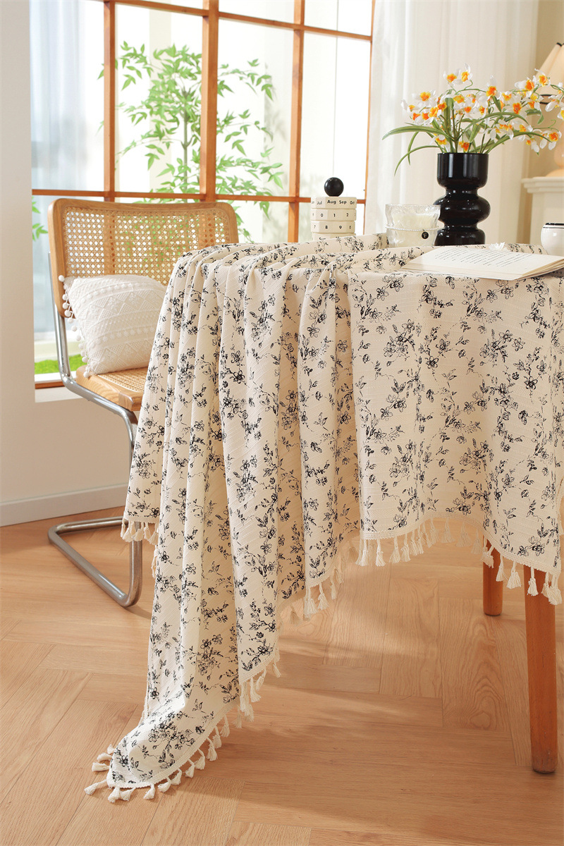 Mantel de mesa rectangular de algodón jacquard estilo floral_voghion.com