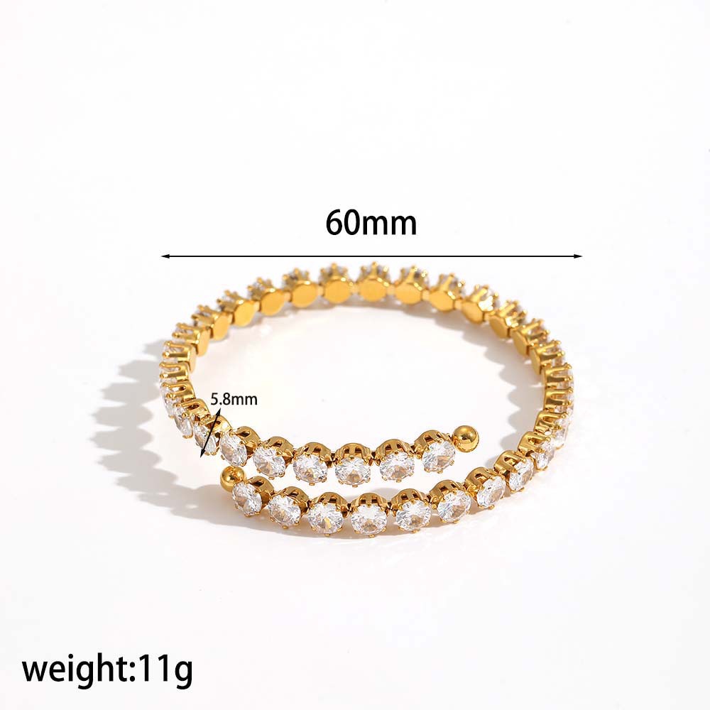 Pulsera de diamante de circón de acero inoxidable de estilo americano europeo y americano, pulsera de acero de titanio de diseño de todo fósforo de lujo ligero femenino, joyería transfronteriza